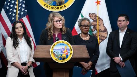 Asm. Wicks speaking at Permitting Reform Package Press Conference
