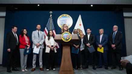 Full Photo Asm. Wicks speaking at Permitting Reform Package Press Conference